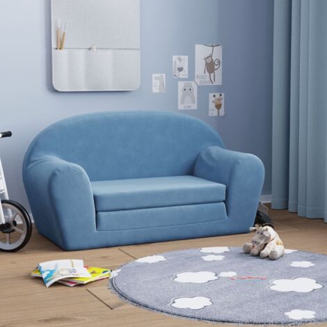 Kinder-Schlafsofa 2-Sitzer Blau Weicher Plüsch vidaXL