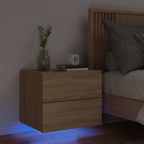 Wand-Nachttisch mit LED-Lichtern Sonoma-Eiche