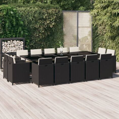 15-tlg. Garten-Essgruppe mit Kissen Poly Rattan Schwarz vidaXL
