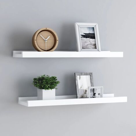 vidaXL Picture Frame Ledge Shelves 2 pcs White 60x9x3 cm MDF