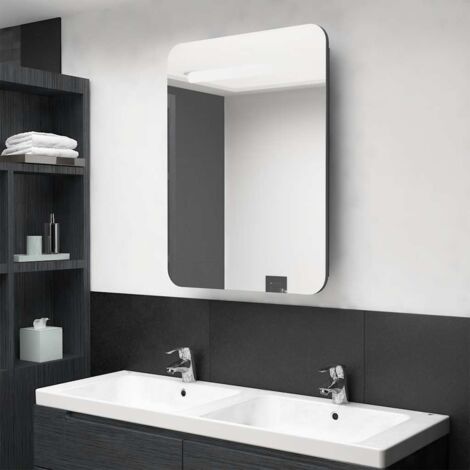LED-Bad-Spiegelschrank Glänzendes Grau 60x11x80 cm vidaXL