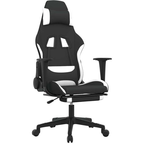 Gaming-Stuhl mit Massage & Fußstütze Schwarz und Weiß Stoff vidaXL