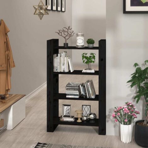 vidaXL Book Cabinet/Room Divider Black 80x35x125 cm Solid Wood Pine