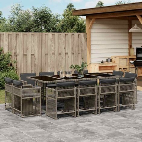 vidaXL Gartenmöbelset mit Kissen 13 Teile grau Rattan