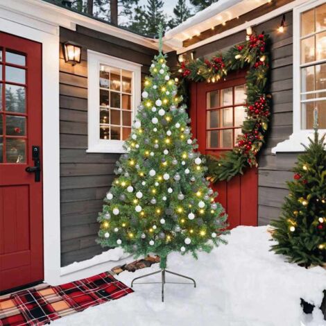 Künstlicher vorbeleuchteter Weihnachtsbaum Grün 210 cm PVC vidaXL