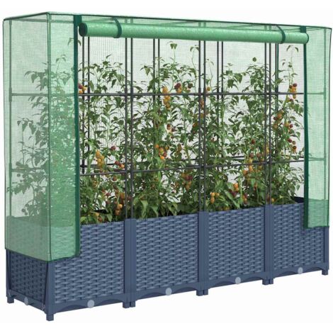 Hochbeet mit Gewächshausabdeckung Rattanoptik 160x40x138 cm vidaXL (1/5)