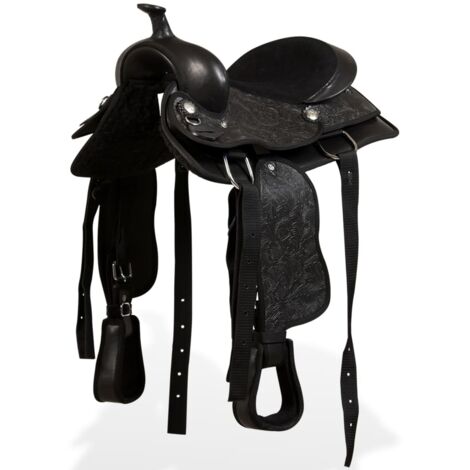 vidaXL Westernsattel mit Zaumzeug und Brustgurt Echtes Leder 12 Zoll Schwarz