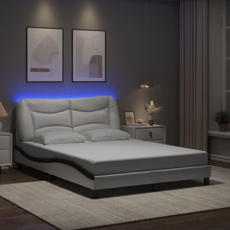 Bettgestell mit LED Weiß und Schwarz 140x200 cm Kunstleder vidaXL671769 (1/5)