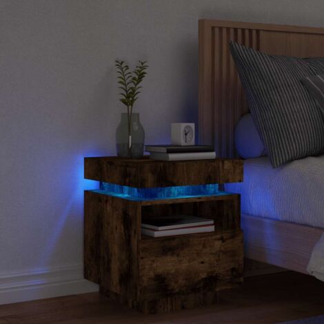 Nachttisch mit LED-Lichtern, geräucherte Eiche 40x39x48,5 cm