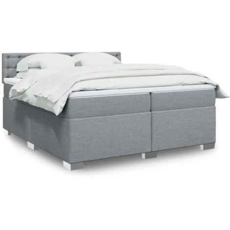 Bettgestell mit Lattenrosten und Matratze Grau hell 200x200cm Stoff
