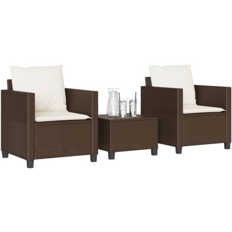 3-tlg. Bistro-Set mit Kissen Braun Poly Rattan vidaXL (1/5)