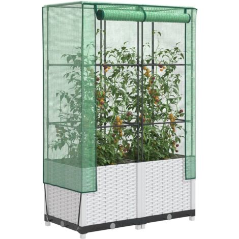 Hochbeet mit Gewächshaus-Aufsatz Rattan-Optik 80x40x138 cm vidaXL