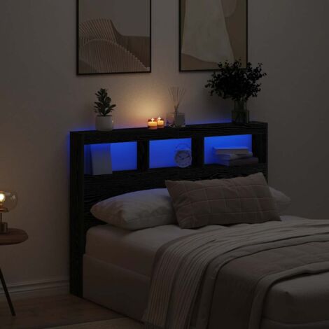 LED-Kopfteil mit Ablagen Schwarz Eichen-Optik 140x17x102 cm vidaXL