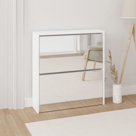 vidaXL Schuhschrank Spiegel 2 Ebenen Weiß glänzend 63x17x67cm