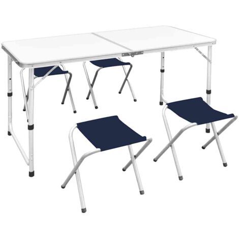 Klappbarer Camping-Tisch mit 4 Hockern 120x60 cm