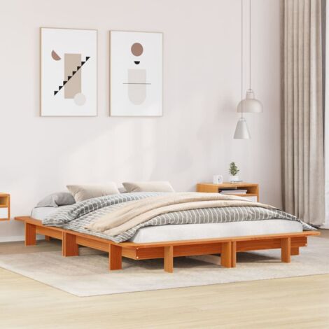 Bettgestell ohne Matratze, wachsbraun, 120x200cm, aus massivem Kiefernholz