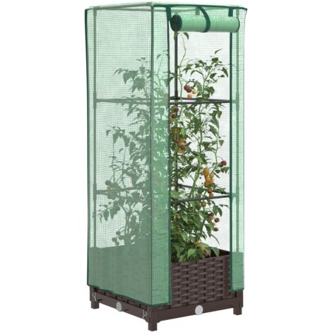 Hochbeet mit Gewächshaus-Aufsatz Rattan-Optik 40x40x123 cm vidaXL (1/5)