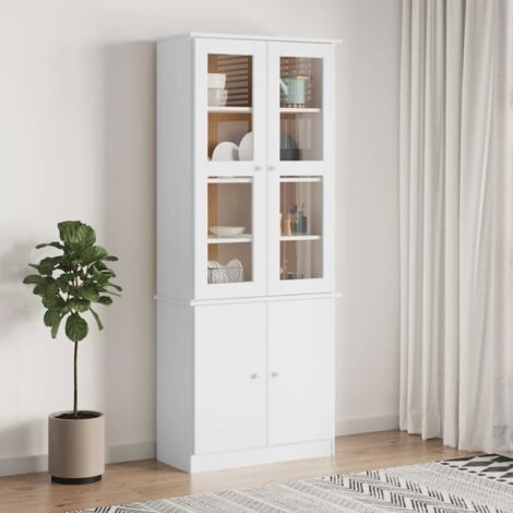 vidaXL Vitrine aus Glas ALTA weiß 77x35x186,5 cm aus massivem Kiefernholz