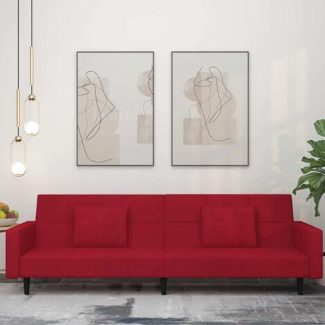 vidaXL 2-Sitzer Schlafsofa mit zwei Kissen Bordeaux Rot Samt