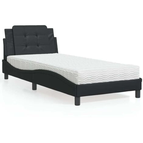 Bett mit Matratze Schwarz 90x200 cm Kunstleder vidaXL546214 (1/5)