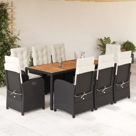 9-tlg. Garten-Essgruppe mit Kissen Schwarz Poly Rattan vidaXL
