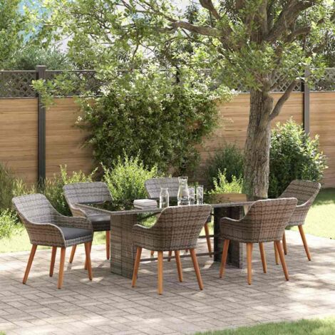 Garten Essgruppe mit Kissen 7 pcs Grau Poly-Rattan vidaXL