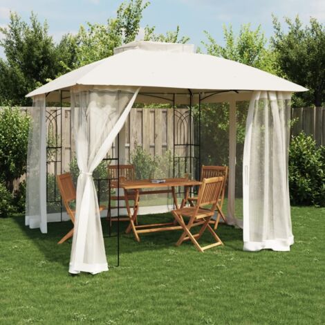 Pavillon mit Doppeldach & Netzwänden Creme 2,94x2,94 m Stahl vidaXL (1/5)