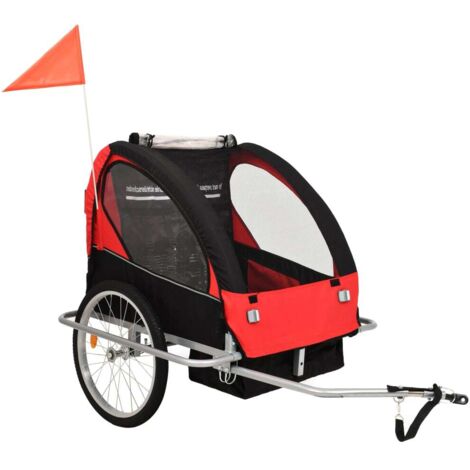 vidaXL 2-in-1 Fahrradanhänger und Kinderwagen Schwarz und Rot