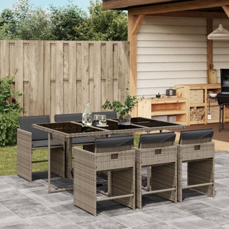 vidaXL 7-tlg. Garten-Essgruppe mit Kissen Grau Poly Rattan (1/5)