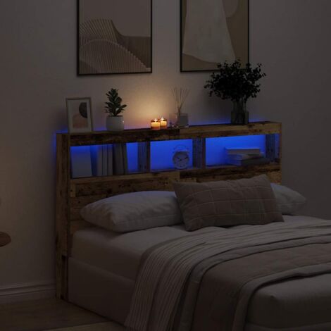 LED-Kopfteil mit Ablagen Altholz-Optik 160x17x102 cm vidaXL