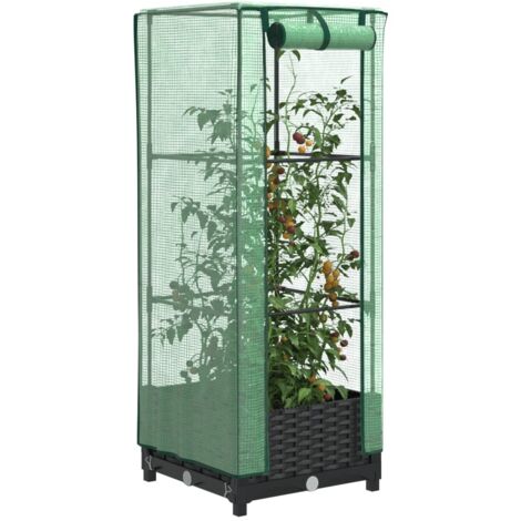 Hochbeet mit Gewächshaus-Aufsatz Rattan-Optik 40x40x123 cm vidaXL