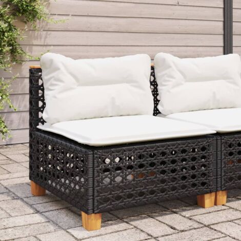Gartenbank ohne Armlehnen mit Kissen schwarz Rattan