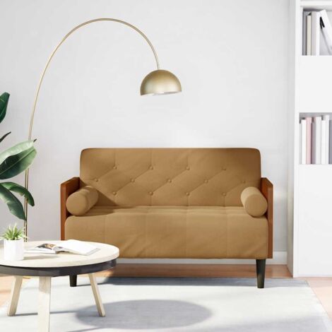 Zweisitzer-Sofa mit Nackenrollen Braun 110 cm Samt vidaXL