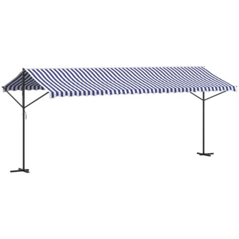 Freistehendes blau-weißes Vordach 600x300 cm aus Stoff und Stahl