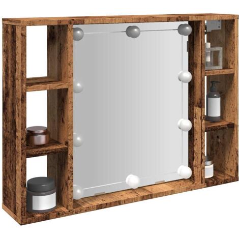 vidaXL Spiegelschrank mit LED-Leuchten Altholz-Optik 76x15x55 cm