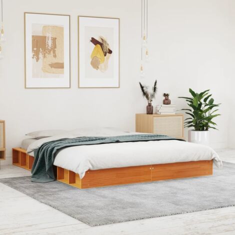 Bettgestell ohne Matratze, braun gewachst, 160x200cm, aus massivem Kiefernholz