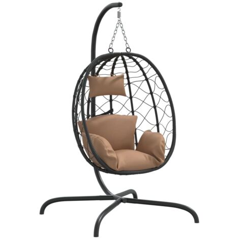 Hängesessel Ei mit Kissen Taupe Poly Rattan & Stahl vidaXL549169