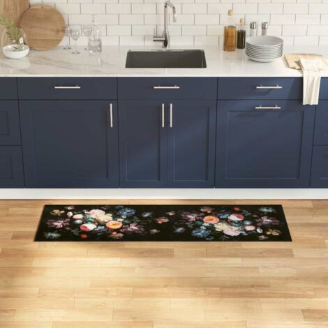 Küchen Teppich Floral Schwarz 150 x 45 cm Samt vidaXL