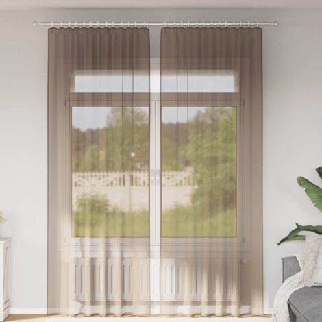 Voile Vorhänge mit Stangentaschen 2 Stk. Hellbraun vidaXL