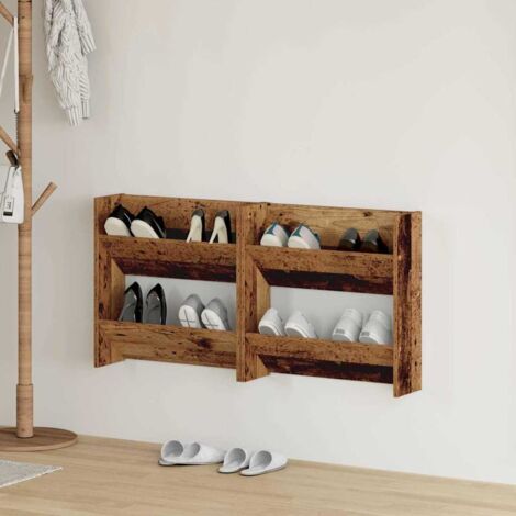 Wandschuhschrank 2 pcs Altholz 60 x 18 x 60 cm Holzwerkstoff vidaXL