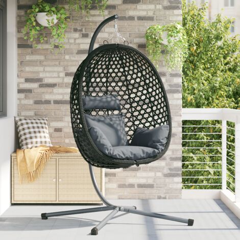 Hängender Eierstuhl Korb mit Ständer Anthrazit Poly Rattan vidaXL895643