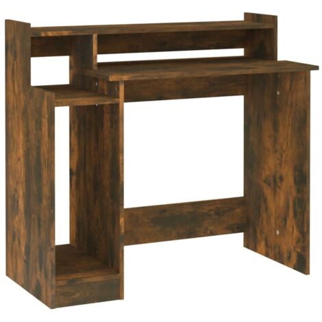 Schreibtisch und LED-Licht Rauch-Eiche 97x45x90 cm Holzwerkstoff