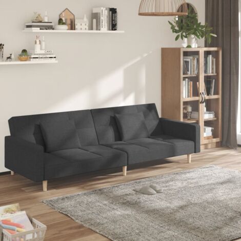 2-sitziges Schlafsofa mit zwei Kissen Dunkelgrau Stoff