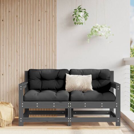 vidaXL Gartensofas 2-teilig grau aus massivem Kiefernholz