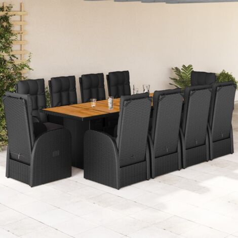 11-tlg. Garten-Essgruppe mit Kissen Schwarz Poly Rattan vidaXL