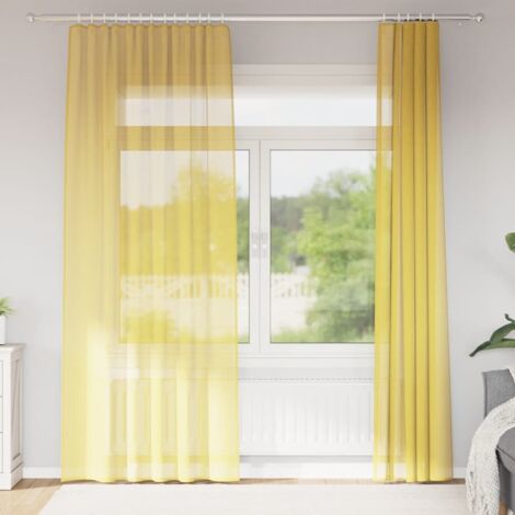 Voile Vorhänge mit Stangentaschen 2 Stk. Gelb vidaXL