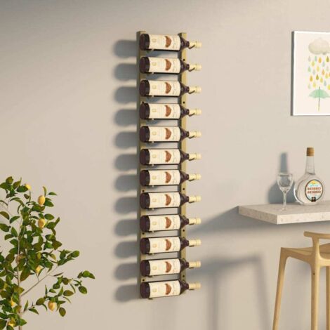 vidaXL Wall Mounted Wine Rack for 12 Bottles Gold Iron