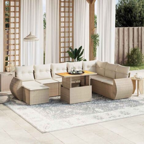 9-tlg. Garten-Sofagarnitur mit Kissen Beige Poly Rattan vidaXL