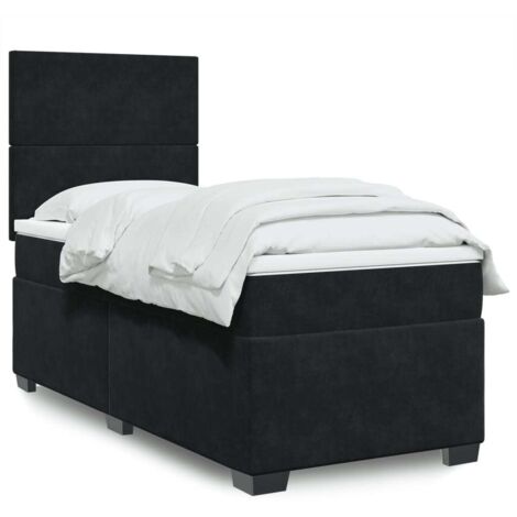 Bettgestell mit Lattenrost und Matratze Schwarz 90x200 cm Samt