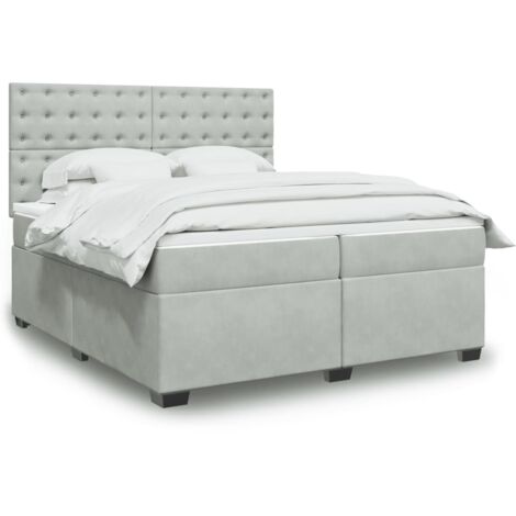 Boxspringbett mit Matratze Hellgrau 200x200 cm Samt vidaXL (1/5)